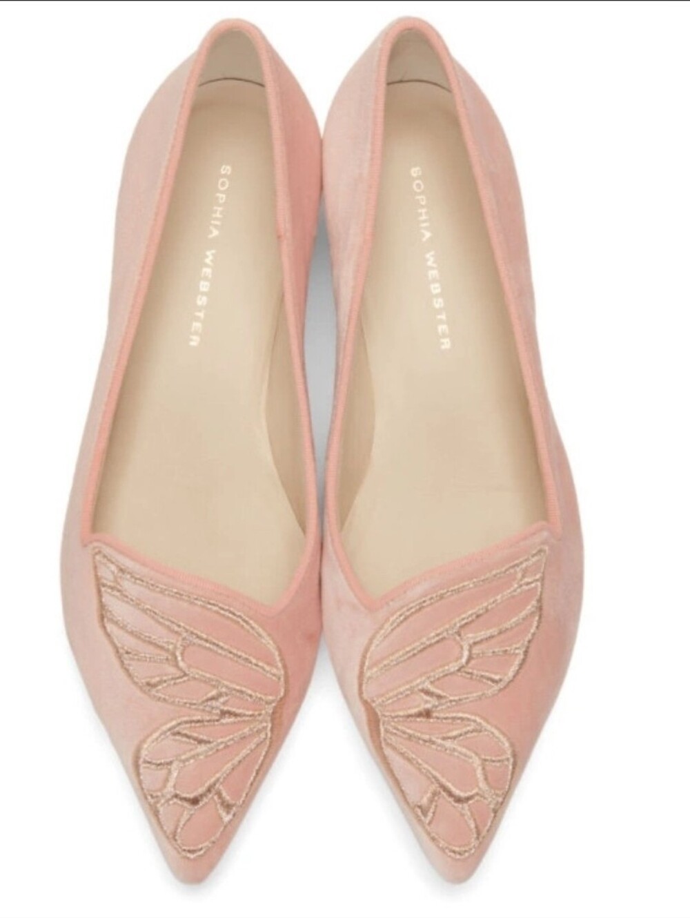 Sophia Webster Bibi Butterfly Pink Velvet Pointed Toe Flats Size 38.5